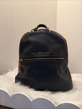 Tommy Hilfiger Black Pebbled Mini Backpack Gold Hardware
